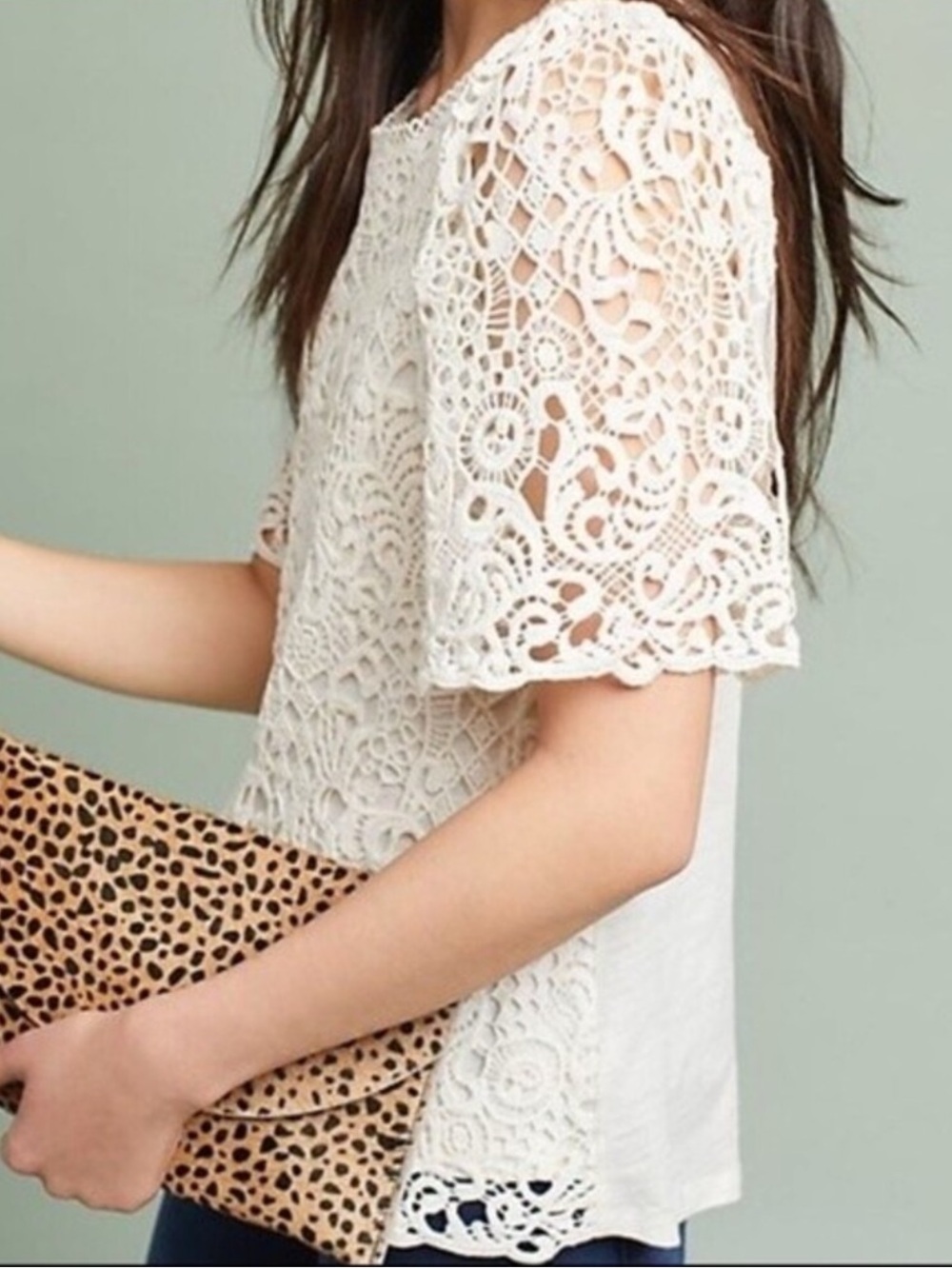 Anthropologie eri + ali Ivory Crochet Lace Top 2016 Romantic Coquette Feminine